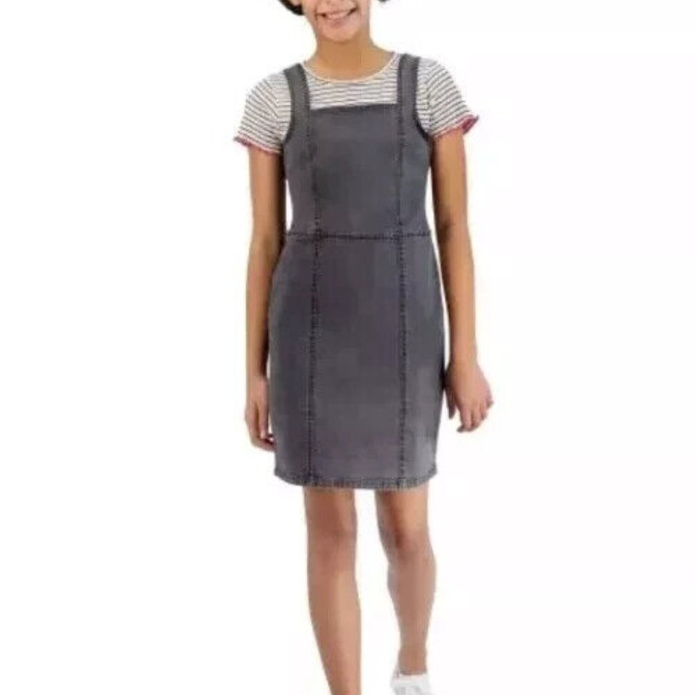 Steve Madden Girls Size Small Black Denim Dress and Striped Top Dress Set NWT